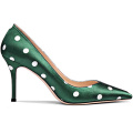 High Heel Shoes Pumps Women's Green Polka Dot Silk Women custom Ladies Dress Shoes For Lady